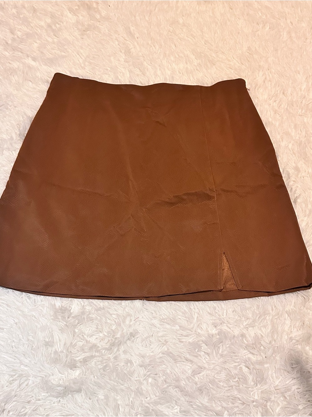 Textured Brown Mini Skirt with Front Notch NWOT